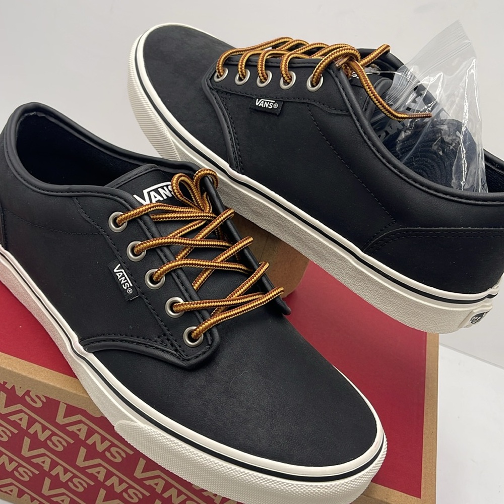 Vans Men’s Black Sneakers Classic Low-Top Design Atwood (Leather)BIck/Mrshmllow - Picture 10 of 16